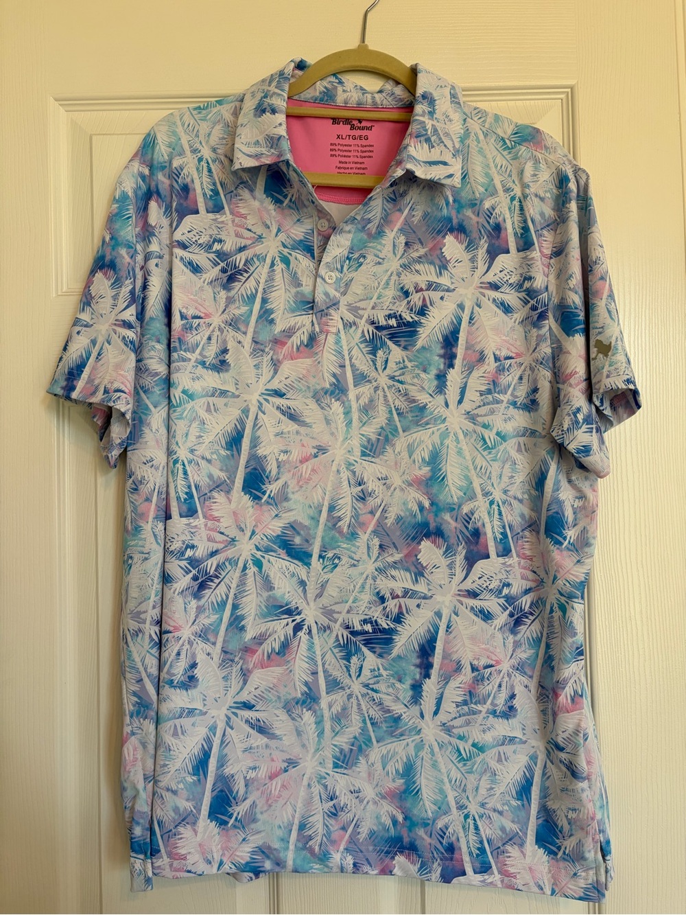 Birdie Bound Sunset Palm Print Polo - Blue/Pink